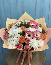Букет цветов из:  Розы, Герберы и Хризантемы #REPLACE_PRED# Кировский