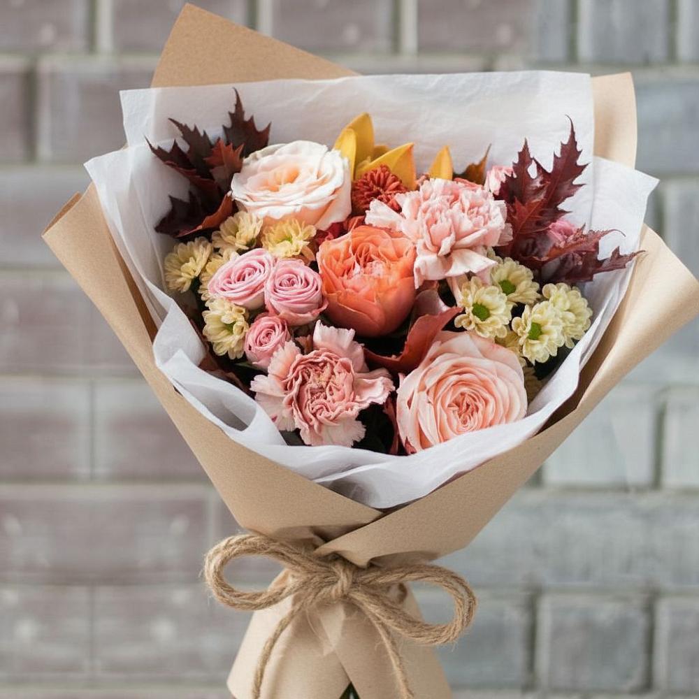 Букет цветов из: Гвоздики, Хризантемы и Розы в Кировский