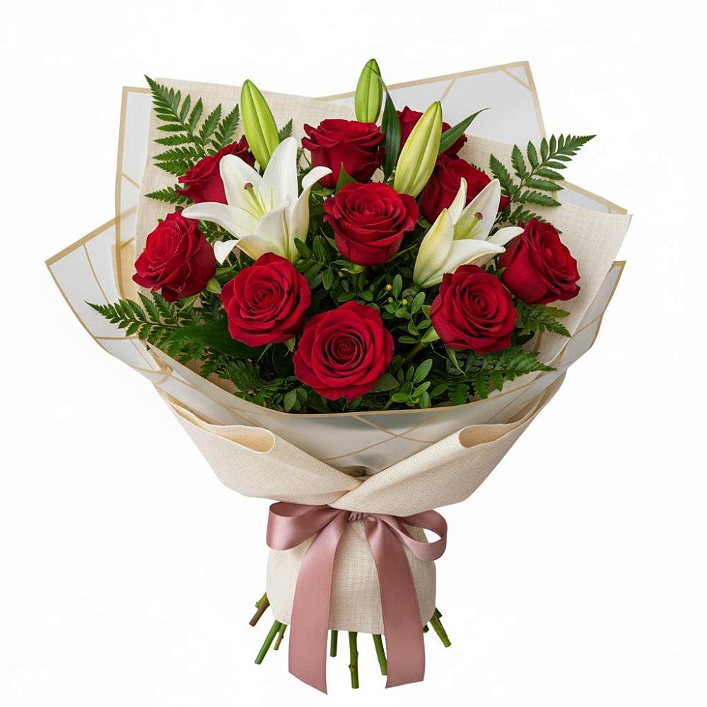 Букет цветов из: Лилии и Розы в Кировский