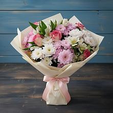 Букет цветов из:  Хризантемы, Альстромерии и Розы #REPLACE_PRED# Кировский