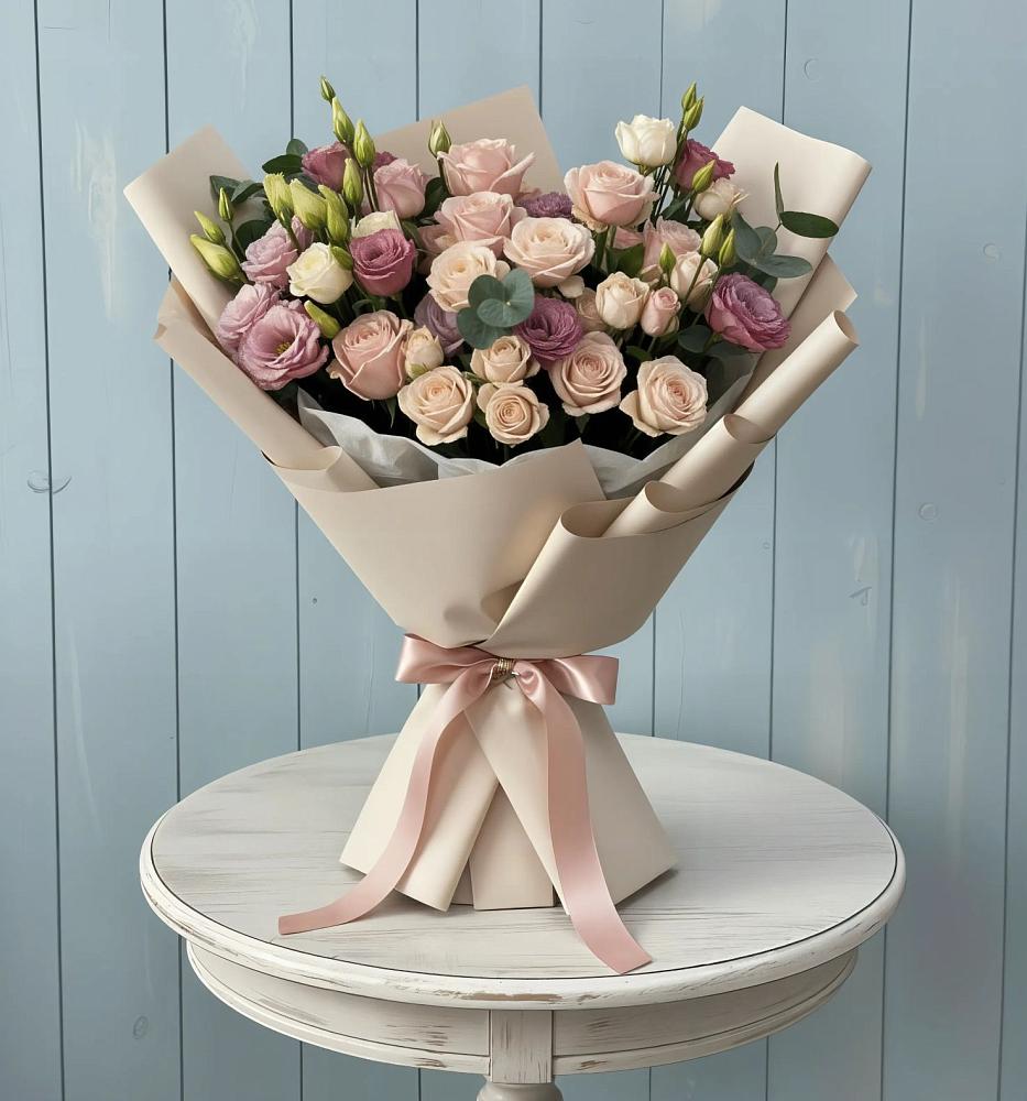 Букет цветов из: Розы и Лизиантусы в Кировский