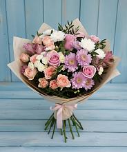 Букет цветов из:  Хризантемы, Розы и Альстромерии в Кировский